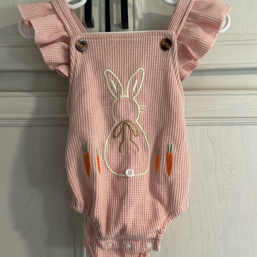 Pink Bunny Embroidered Jumpsuit with Ruffled Sleeves